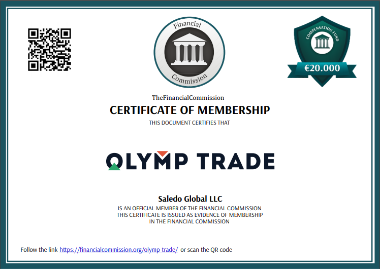 Olymptrade cetificate of membership